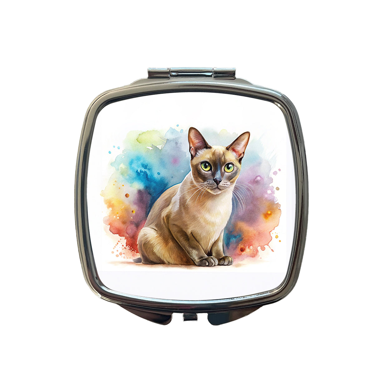 Burmese Cat Watercolor Style Small Travel Purse Handbag Pocket Makeup Compact Mirror