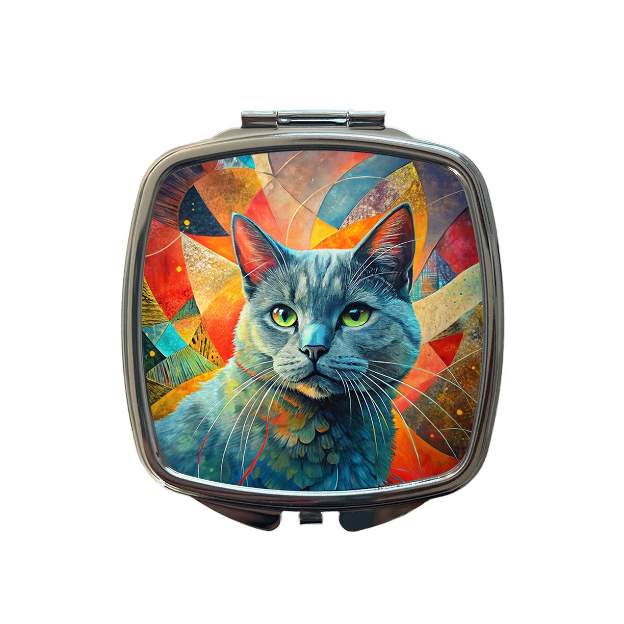 Chartreux Cat Abstract Art Small Travel Purse Handbag Pocket Makeup Compact Mirror