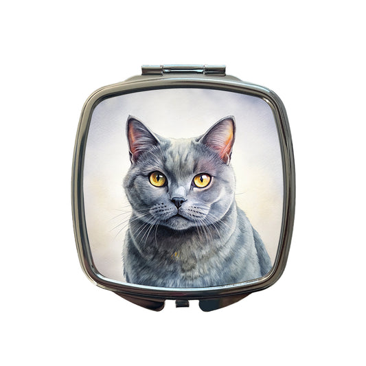 Chartreux Cat Illustration Small Travel Purse Handbag Pocket Makeup Compact Mirror