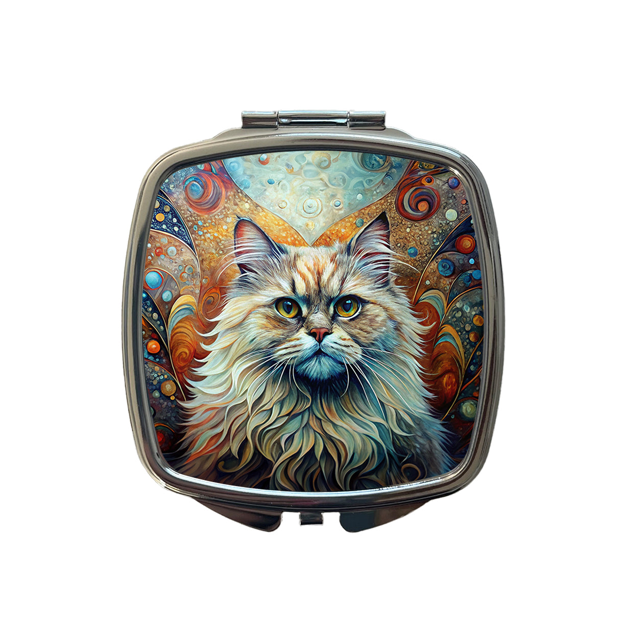 Classic Persian Cat Abstract Art Small Travel Purse Handbag Pocket Makeup Compact Mirror
