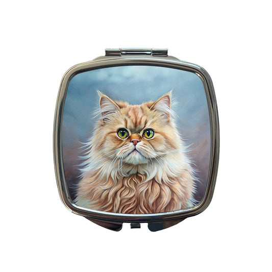 Classic Persian Cat Illustration Small Travel Purse Handbag Pocket Makeup Compact Mirror