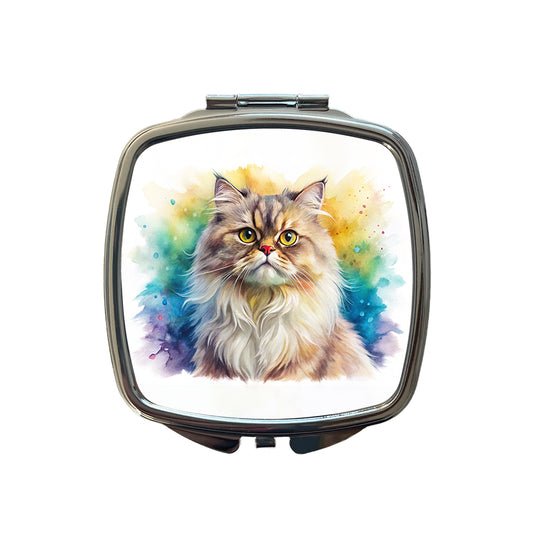 Classic Persian Cat Watercolor Style Small Travel Purse Handbag Pocket Makeup Compact Mirror