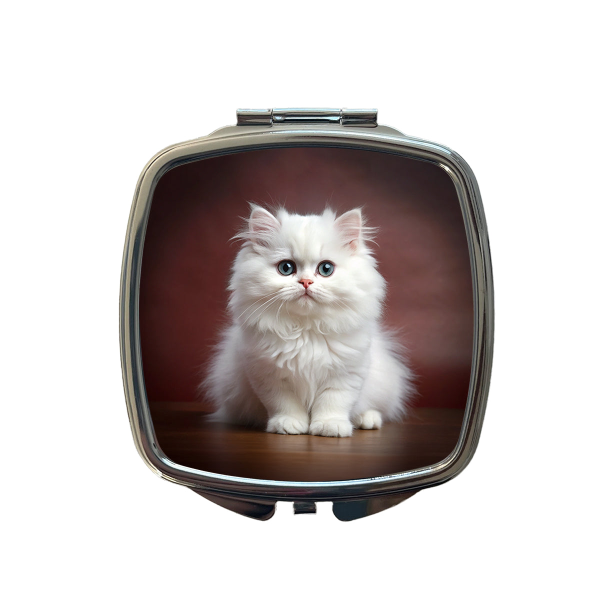 Classic Persian White Cat Kitten Photo Small Travel Purse Handbag Pocket Makeup Compact Mirror