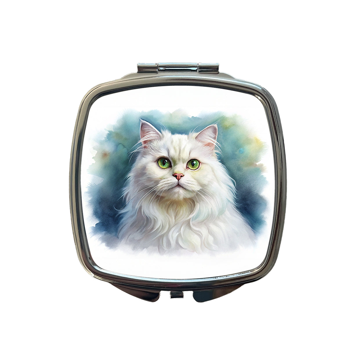 Classic Persian White Cat Watercolor Style Small Travel Purse Handbag Pocket Makeup Compact Mirror