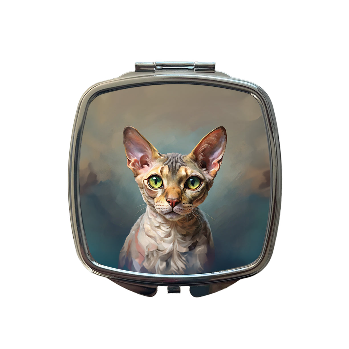 Devon Rex Cat Illustration Small Travel Purse Handbag Pocket Makeup Compact Mirror