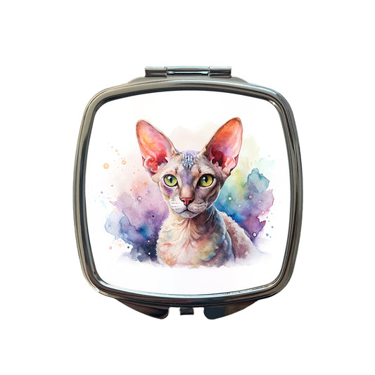 Devon Rex Cat Watercolor Style Small Travel Purse Handbag Pocket Makeup Compact Mirror