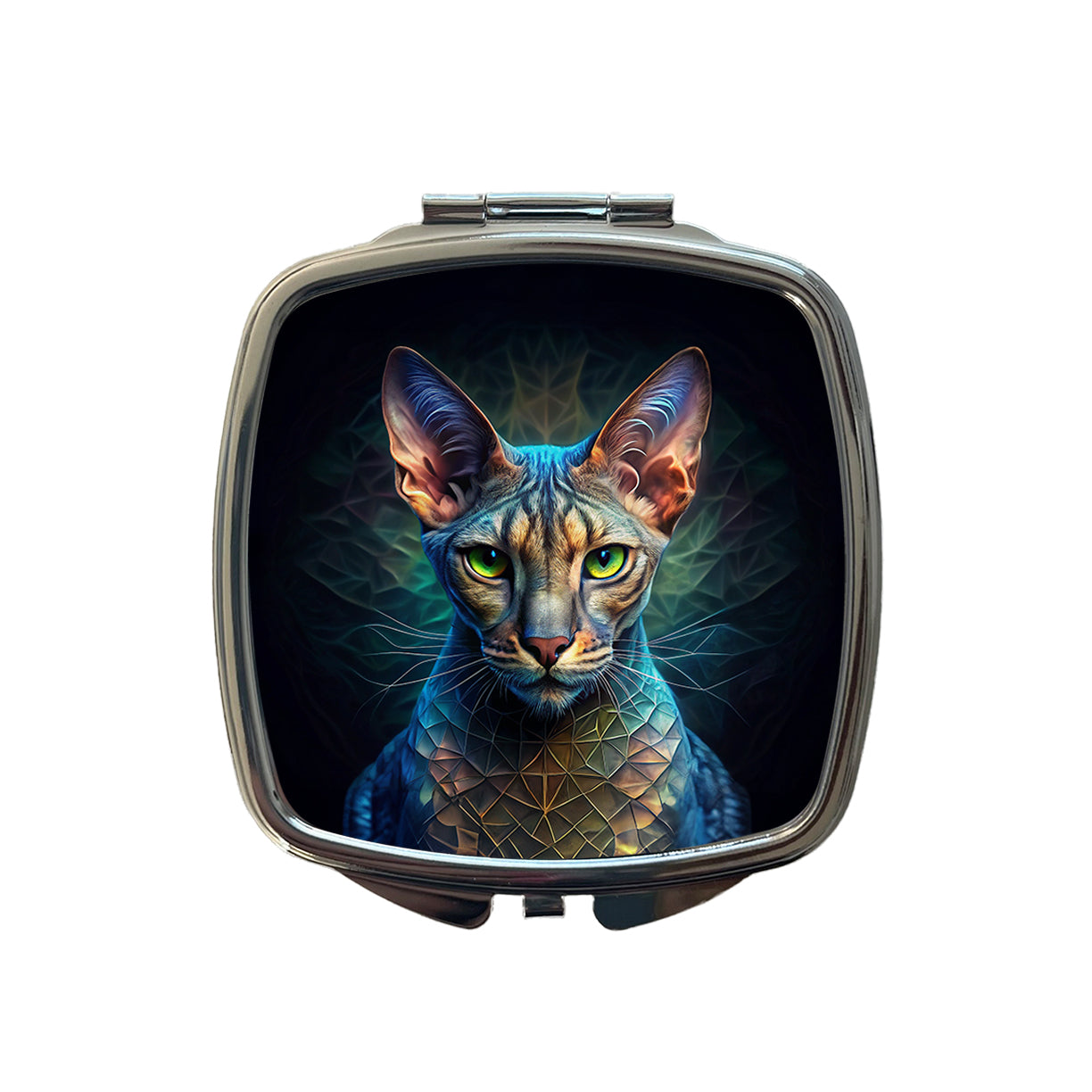 Egyptian Mau Cat Abstract Art Small Travel Purse Handbag Pocket Makeup Compact Mirror