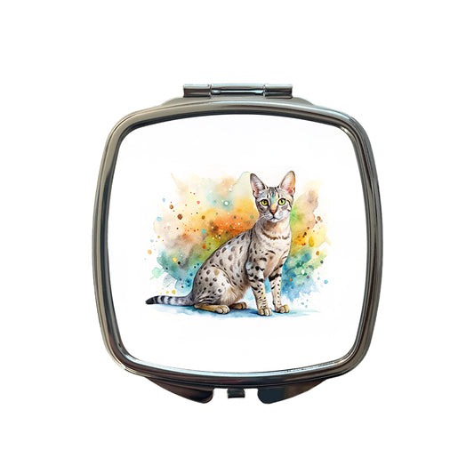 Egyptian Mau Cat Watercolor Style Small Travel Purse Handbag Pocket Makeup Compact Mirror