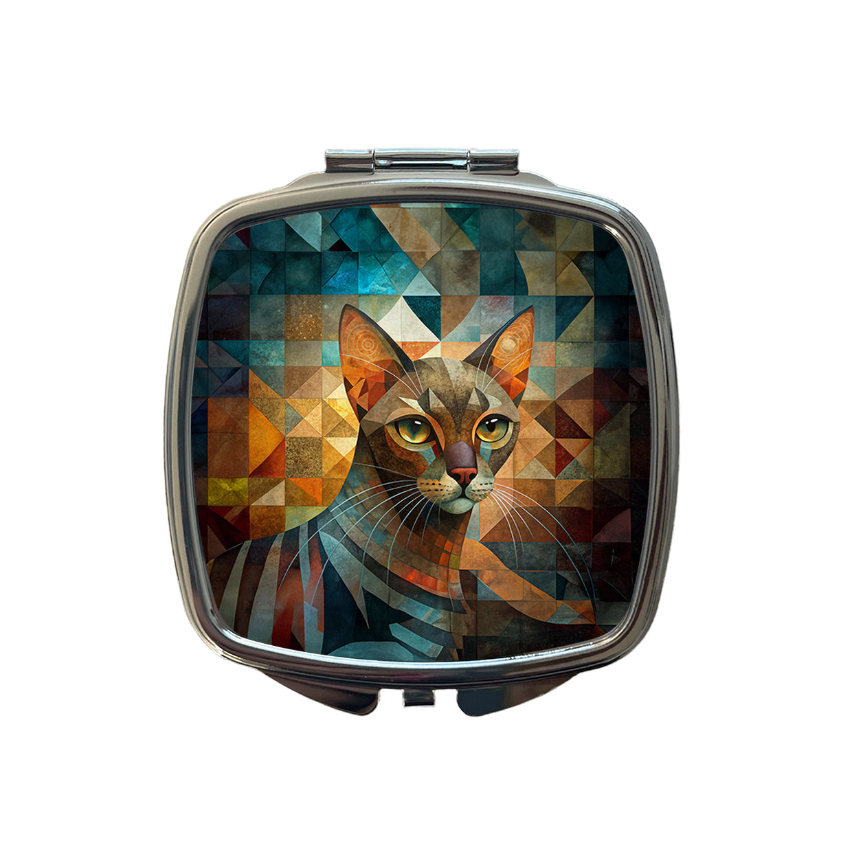 Havana Brown Cat Abstract Art Small Travel Purse Handbag Pocket Makeup Compact Mirror