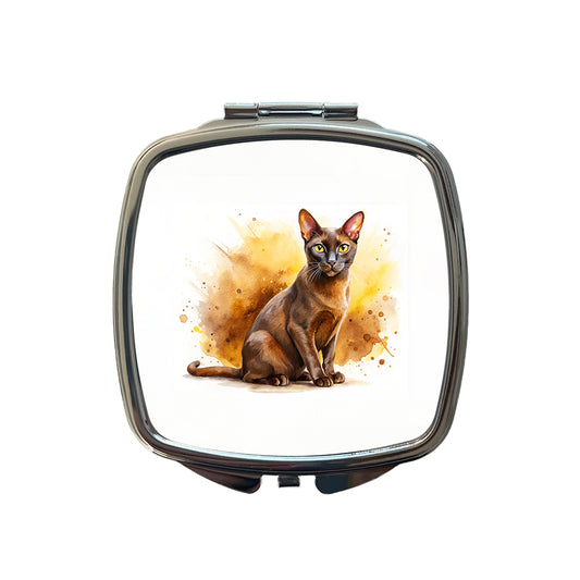 Havana Brown Cat Watercolor Style Small Travel Purse Handbag Pocket Makeup Compact Mirror