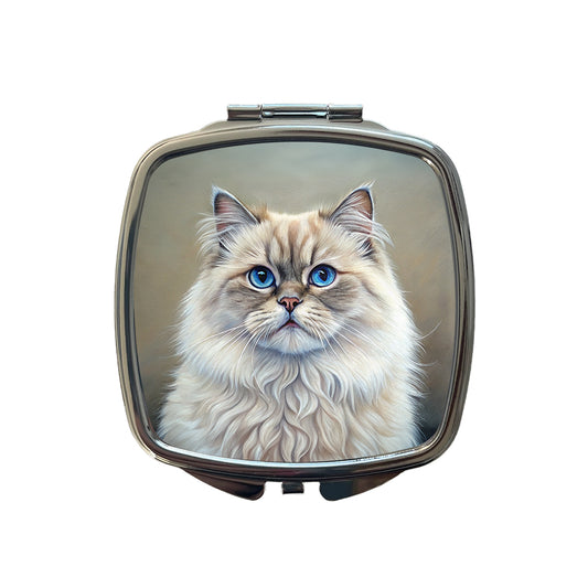 Himalayan Cat Illustration Small Travel Purse Handbag Pocket Makeup Compact Mirror