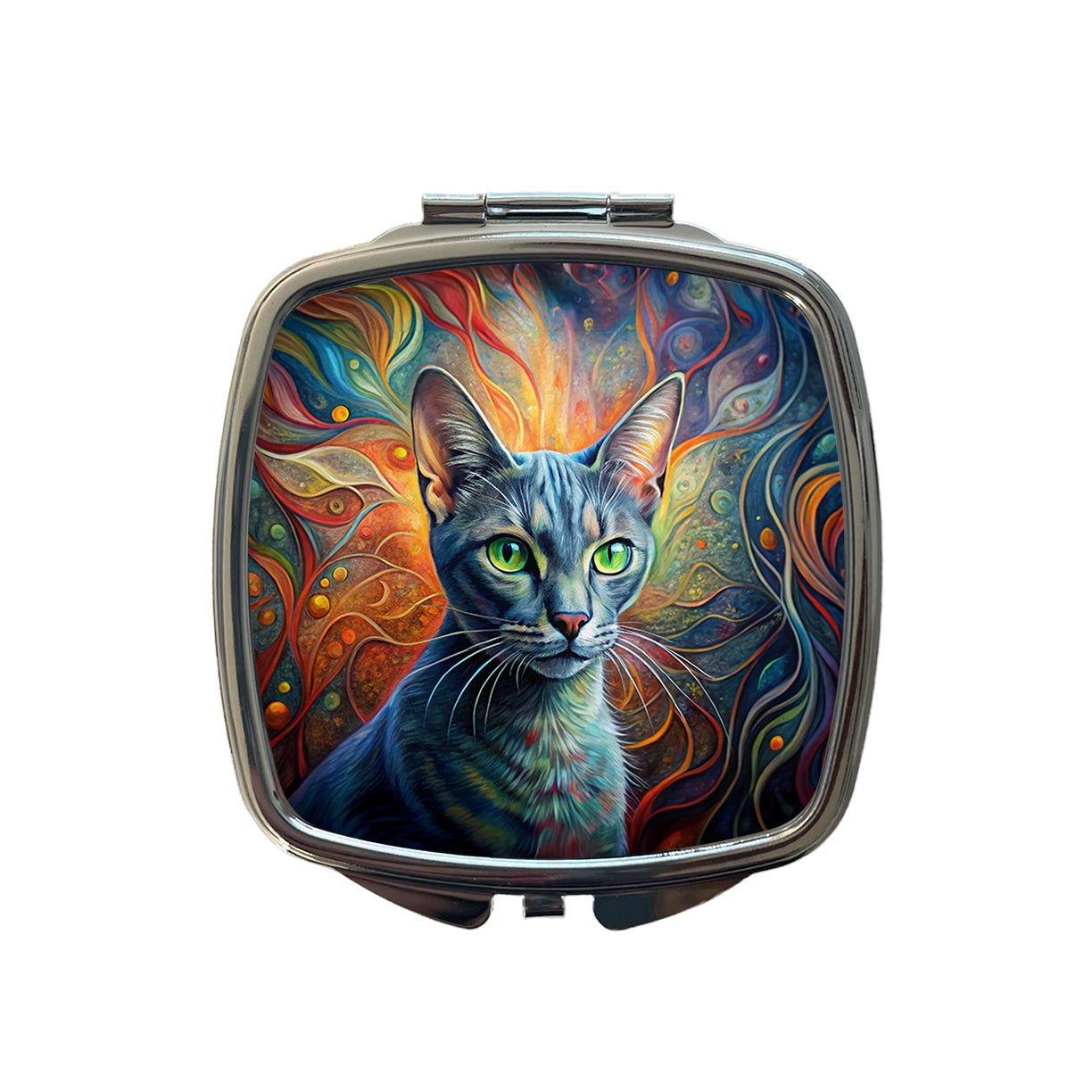 Korat Cat Abstract Art Small Travel Purse Handbag Pocket Makeup Compact Mirror