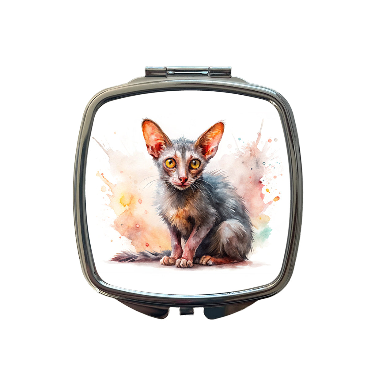 Lykoi Wolf Cat Watercolor Style Small Travel Purse Handbag Pocket Makeup Compact Mirror