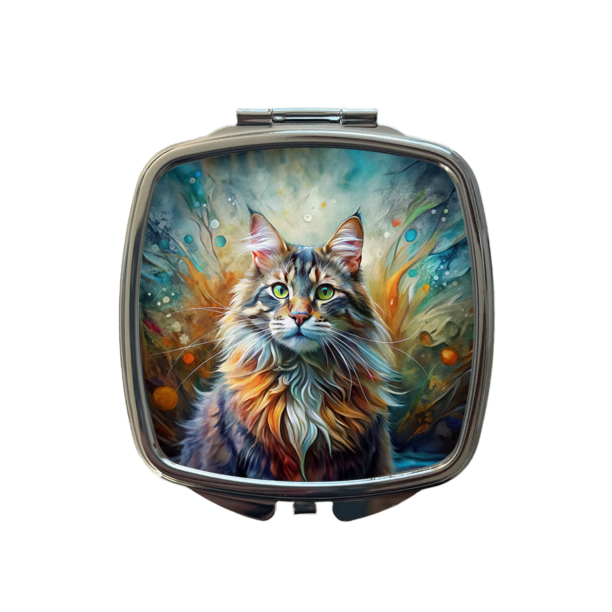 Maine Coon Cat Abstract Art Small Travel Purse Handbag Pocket Makeup Compact Mirror