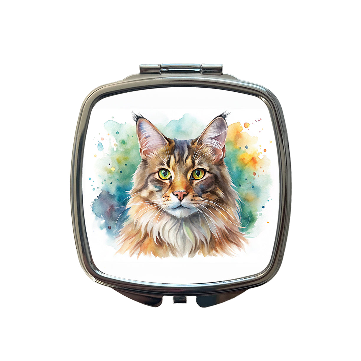 Maine Coon Cat Watercolor Style Small Travel Purse Handbag Pocket Makeup Compact Mirror