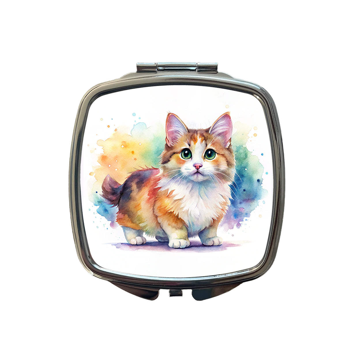 Munchkin Cat Watercolor Style Small Travel Purse Handbag Pocket Makeup Compact Mirror