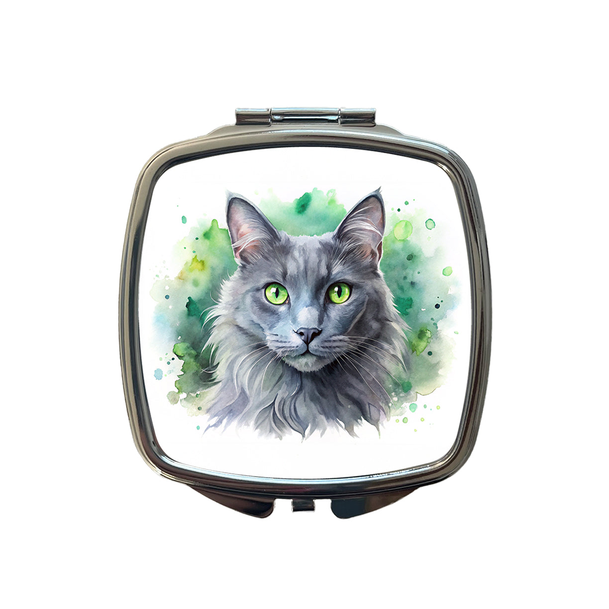 Nebelung Cat With Green Eyes Watercolor Style Small Travel Purse Handbag Pocket Makeup Compact Mirror