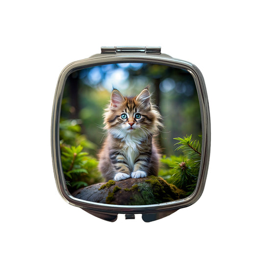 Norwegian Forest Cat Kitten Photo Small Travel Purse Handbag Pocket Makeup Compact Mirror