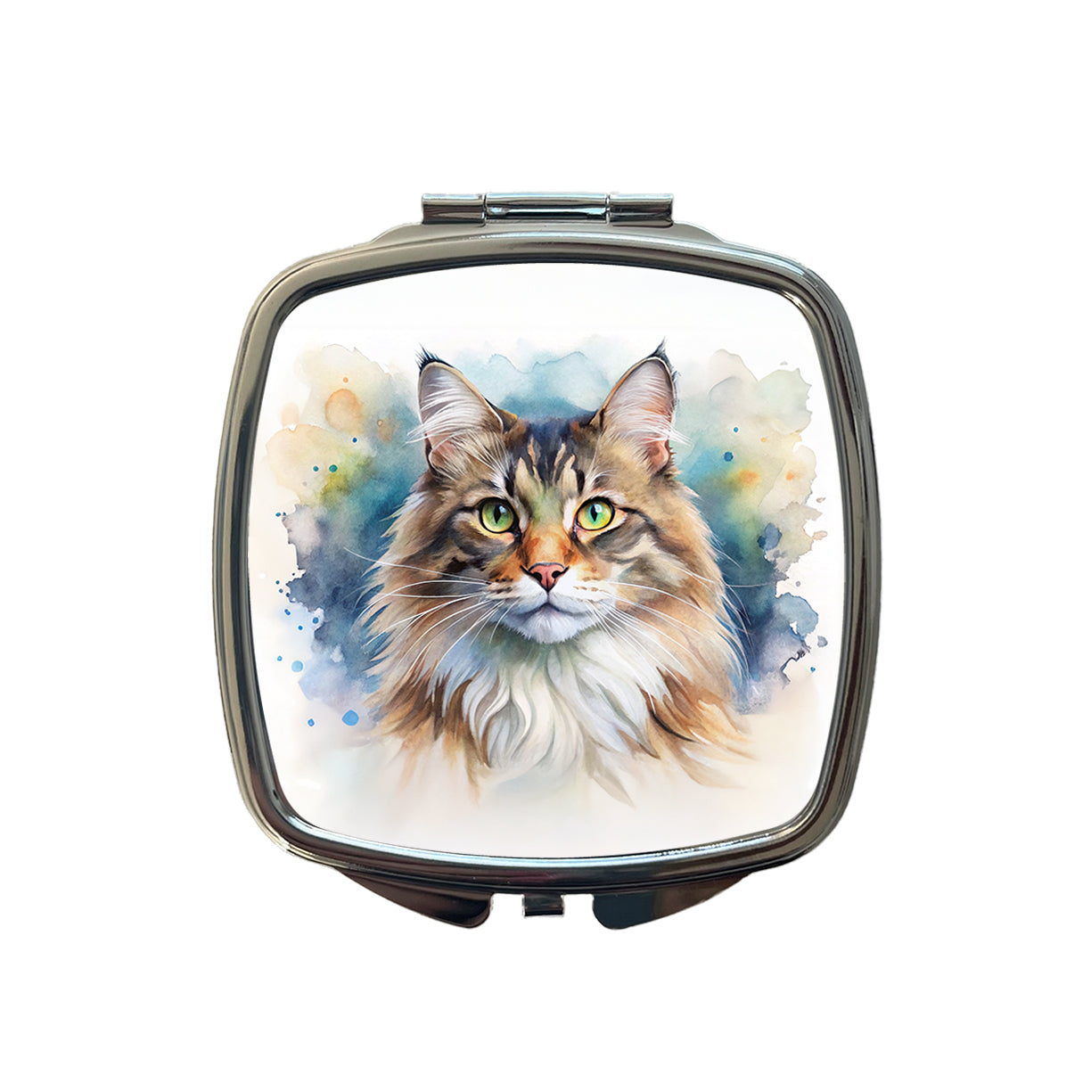 Norwegian Forest Cat Watercolor Style Small Travel Purse Handbag Pocket Makeup Compact Mirror