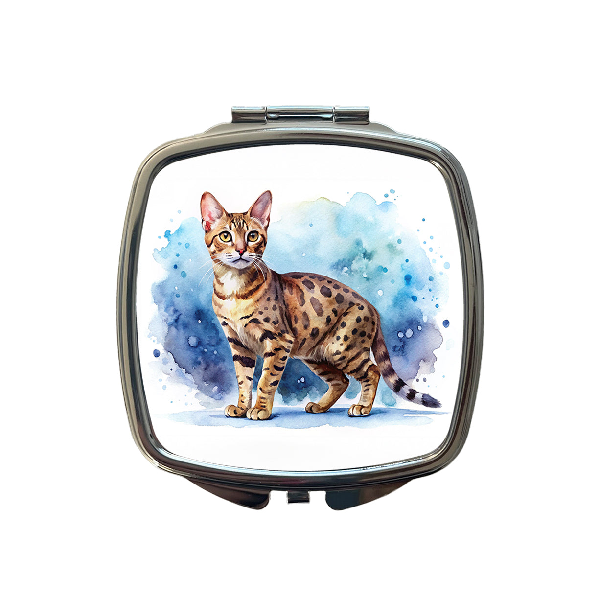 Ocicat Cat Watercolor Style Small Travel Purse Handbag Pocket Makeup Compact Mirror