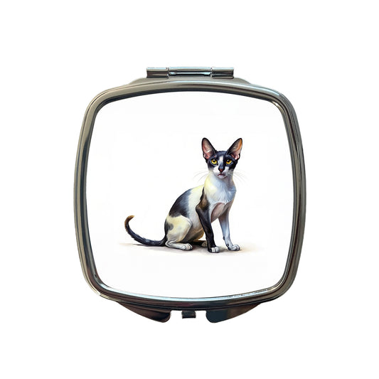 Oriental Shorthair Black White Cat Illustration Small Travel Purse Handbag Pocket Makeup Compact Mirror