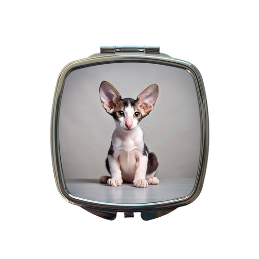 Oriental Shorthair Black White Cat Kitten Photo Small Travel Purse Handbag Pocket Makeup Compact Mirror