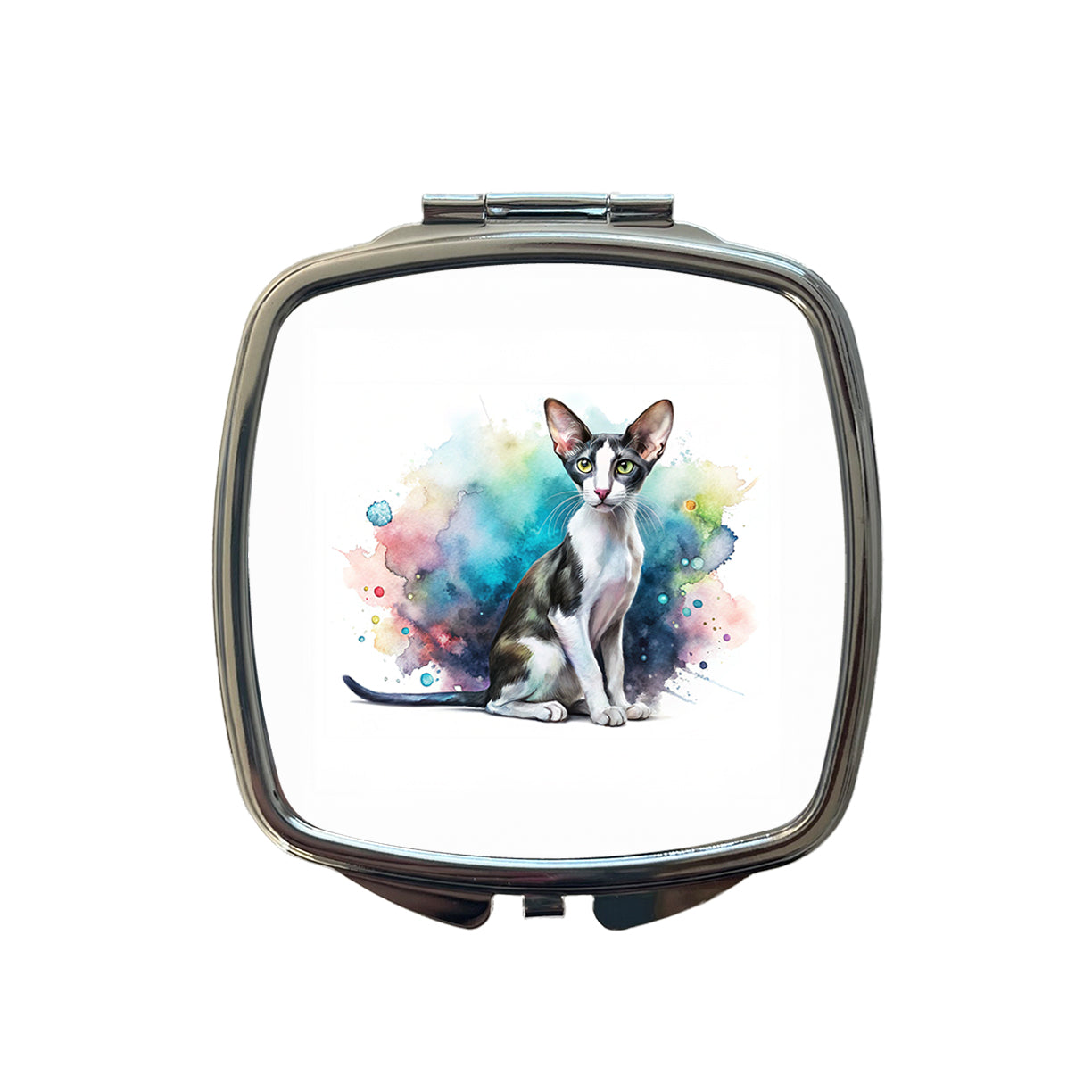 Oriental Shorthair Black White Cat Watercolor Small Travel Purse Handbag Pocket Makeup Compact Mirror