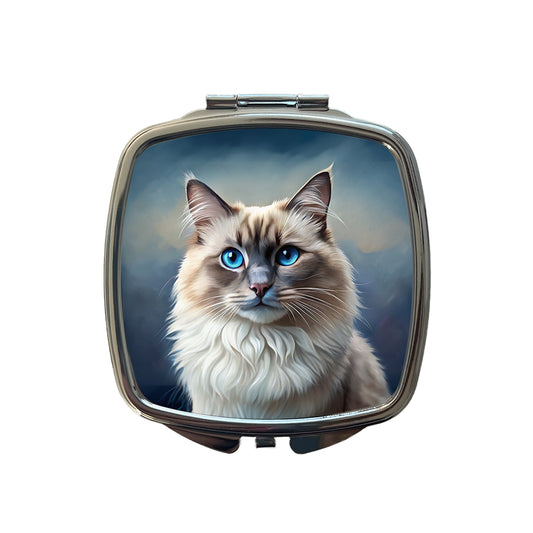 Ragdoll Cat Illustration Small Travel Purse Handbag Pocket Makeup Compact Mirror