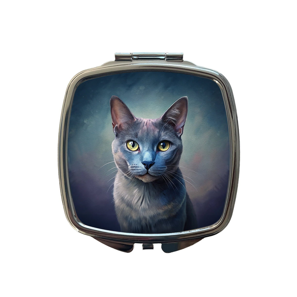 Russian Blue Cat Illustration Small Travel Purse Handbag Pocket Makeup Compact Mirror