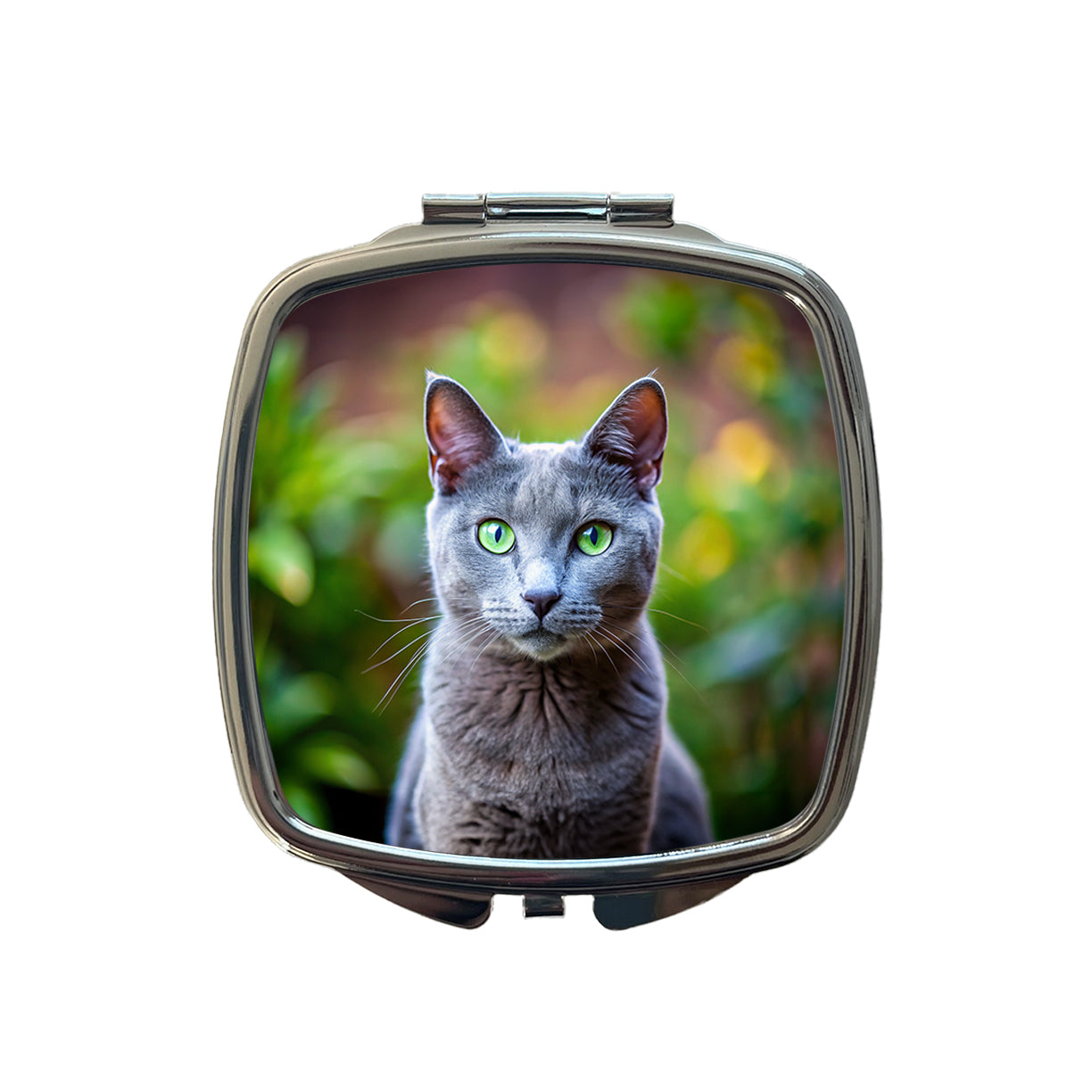 Russian Blue Cat Photo Small Travel Purse Handbag Pocket Makeup Compact Mirror