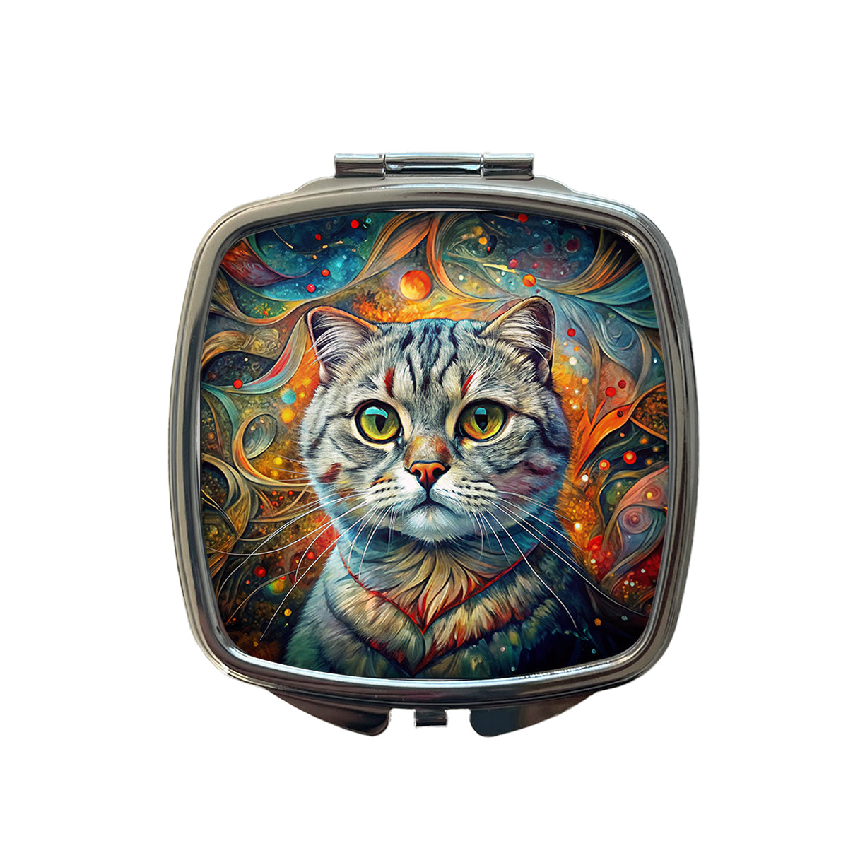 Scottish Fold Cat Abstract Art Small Travel Purse Handbag Pocket Makeup Compact Mirror