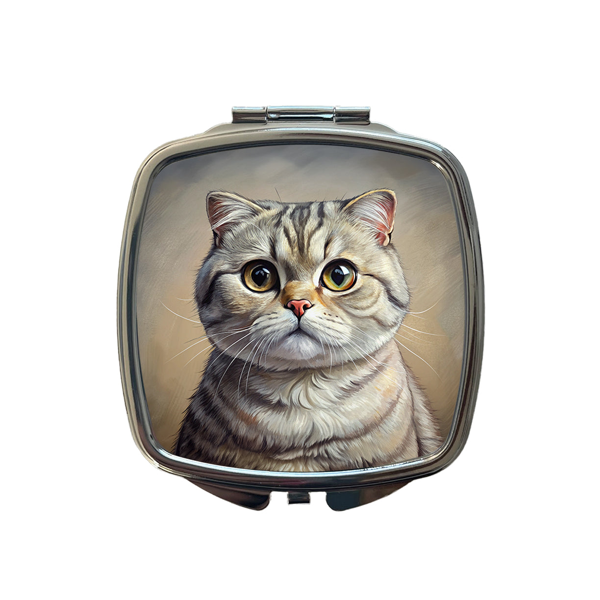 Scottish Fold Cat Illustration Small Travel Purse Handbag Pocket Makeup Compact Mirror