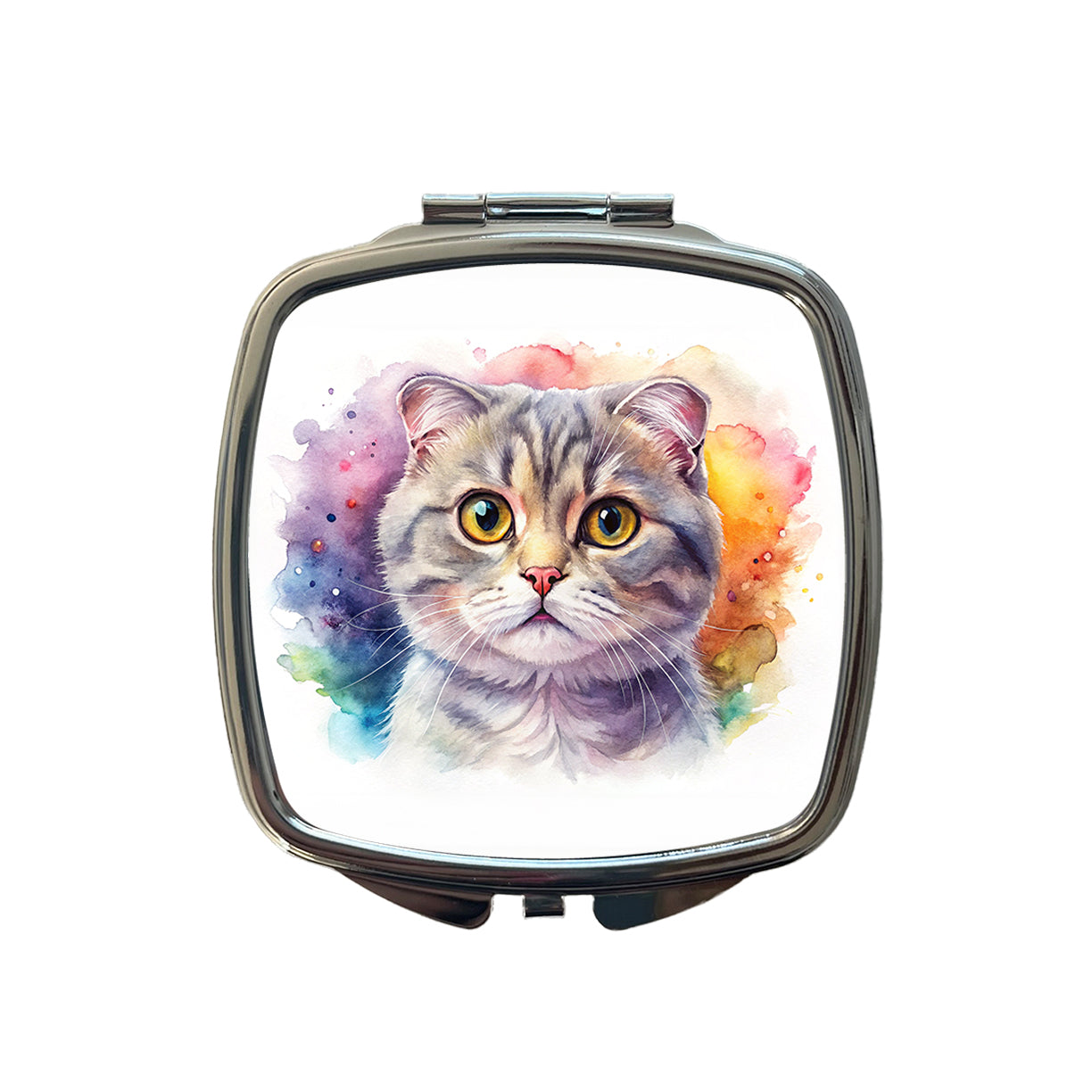 Scottish Fold Cat Watercolor Style Small Travel Purse Handbag Pocket Makeup Compact Mirror