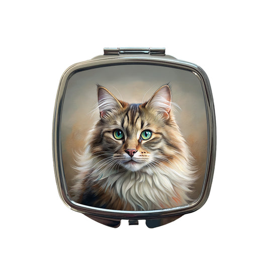 Siberian Cat Illustration Small Travel Purse Handbag Pocket Makeup Compact Mirror