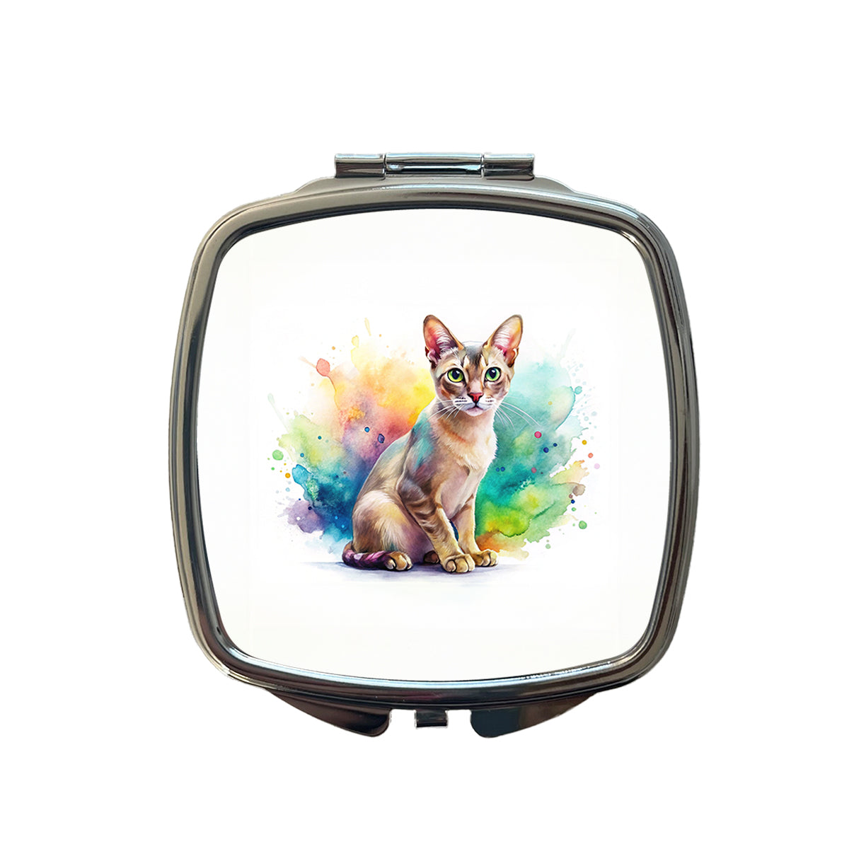 Singapura Cat Watercolor Style Small Travel Purse Handbag Pocket Makeup Compact Mirror