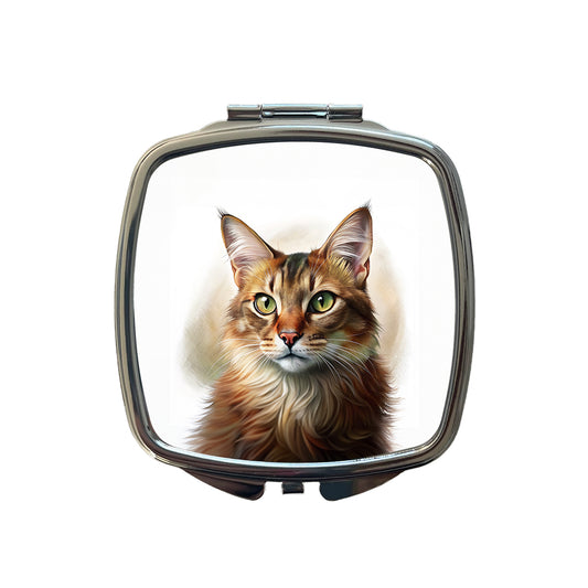 Somali Cat Illustration Small Travel Purse Handbag Pocket Makeup Compact Mirror
