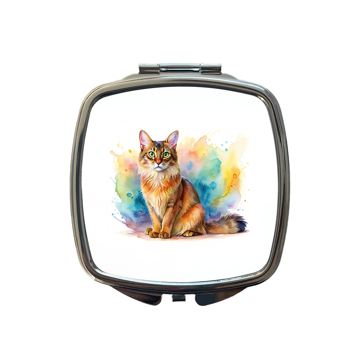 Somali Cat Watercolor Style Small Travel Purse Handbag Pocket Makeup Compact Mirror