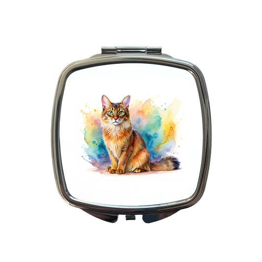 Somali Cat Watercolor Style Small Travel Purse Handbag Pocket Makeup Compact Mirror