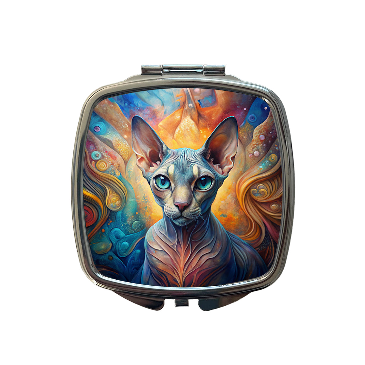 Sphynx Cat Abstract Art Small Travel Purse Handbag Pocket Makeup Compact Mirror