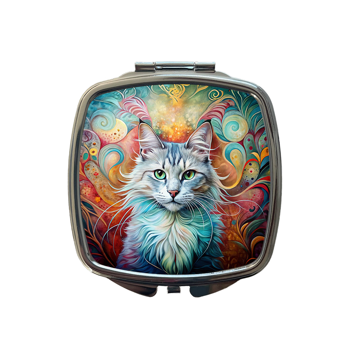 Turkish Angora Cat Abstract Art Small Travel Purse Handbag Pocket Makeup Compact Mirror