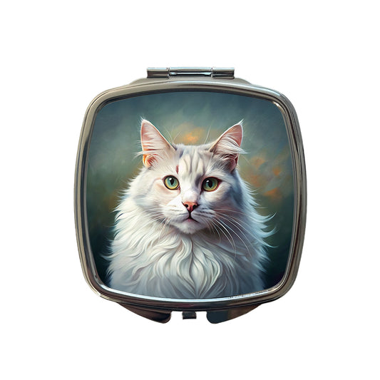 Turkish Angora Cat Illustration Small Travel Purse Handbag Pocket Makeup Compact Mirror