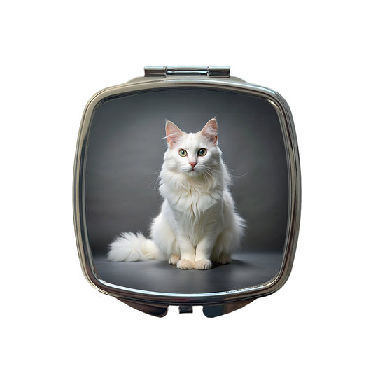 Turkish Angora Cat Photo Small Travel Purse Handbag Pocket Makeup Compact Mirror
