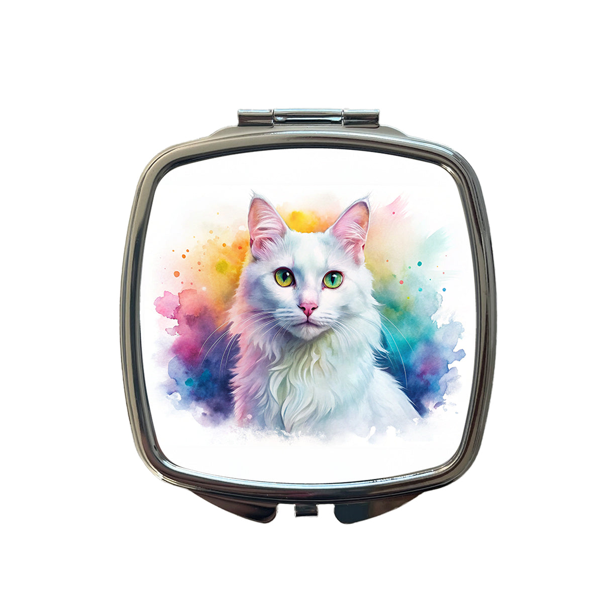 Turkish Angora Cat Watercolor Style Small Travel Purse Handbag Pocket Makeup Compact Mirror