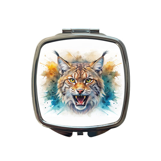 Angry Bobcat Watercolor Design Small Travel Purse Handbag Pocket Makeup Compact Mirror