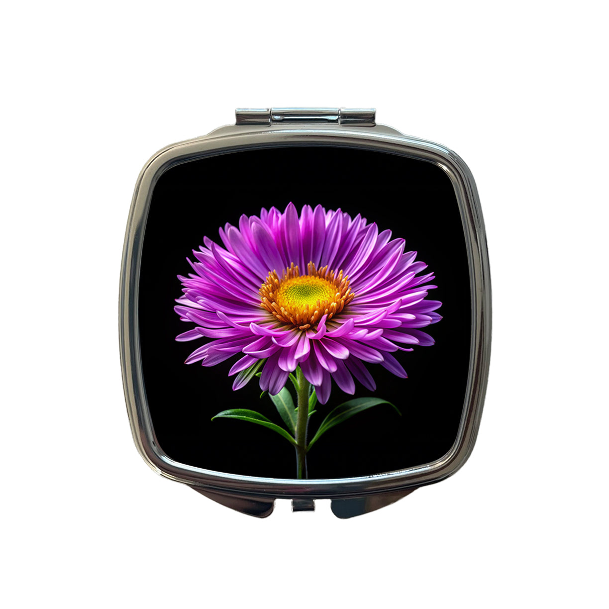 Aster Purple Flower Photo Small Travel Purse Handbag Pocket Makeup Compact Mirror