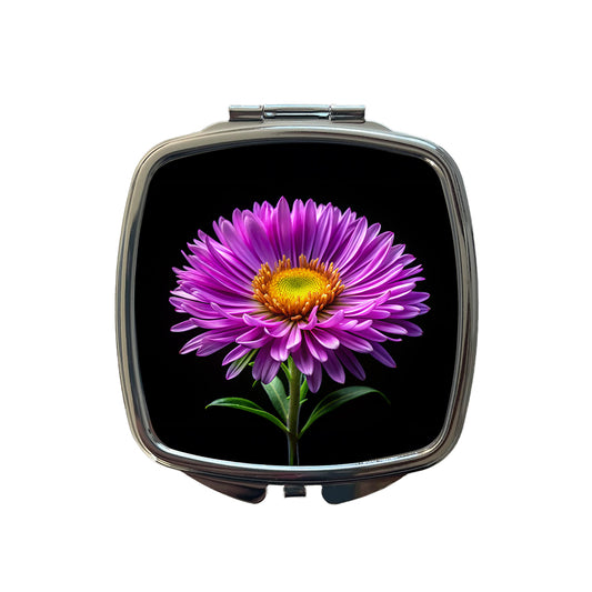 Aster Purple Flower Photo Small Travel Purse Handbag Pocket Makeup Compact Mirror