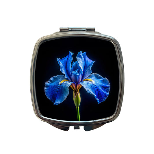 Blue Iris Flower Photo Small Travel Purse Handbag Pocket Makeup Compact Mirror