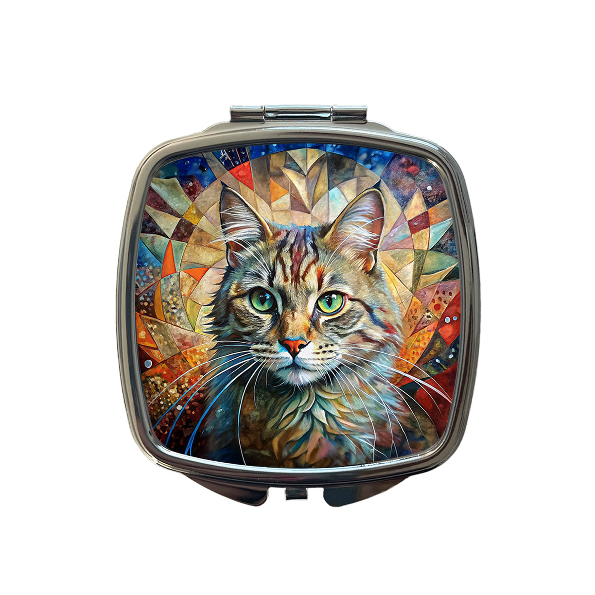 Cute Tabby Cat Abstract Art Small Travel Purse Handbag Pocket Makeup Compact Mirror