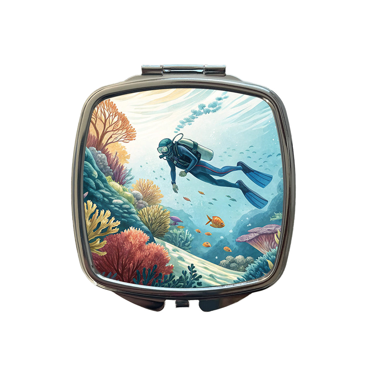 Diving Diver Exploring Underwater Small Travel Purse Handbag Pocket Makeup Compact Mirror
