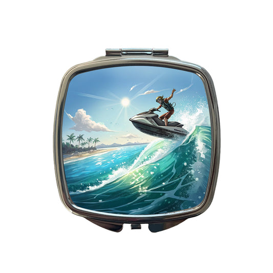 Jet Ski Skiing at Tropical Beach Small Travel Purse Handbag Pocket Makeup Compact Mirror